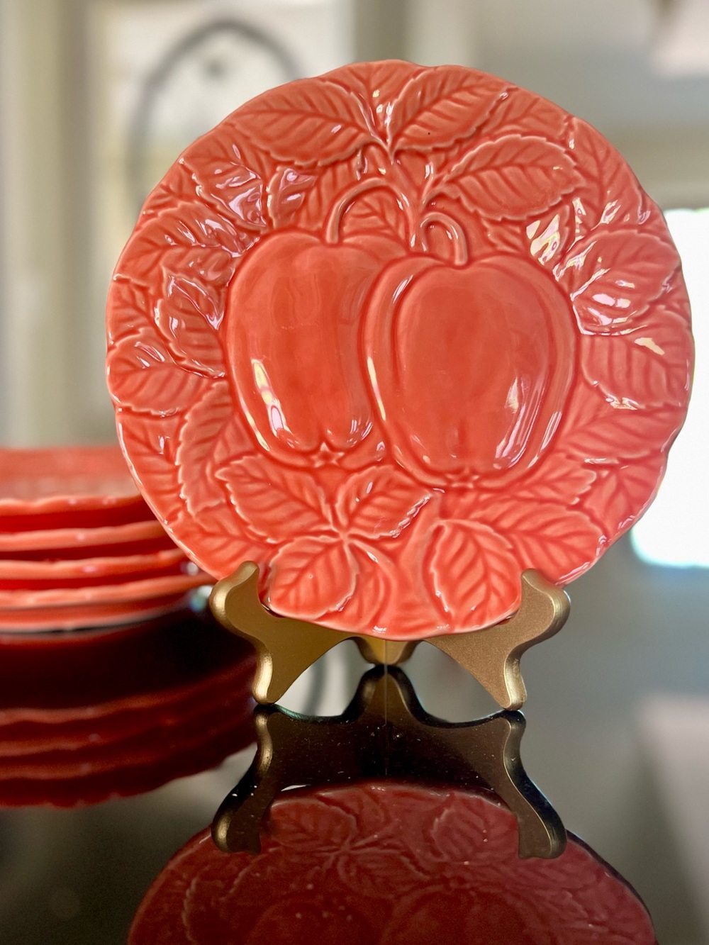 Bordallo Pinheiro Embossed Apple Salad Plate (#3 of 5) Rare Coral Orange 1 Plate